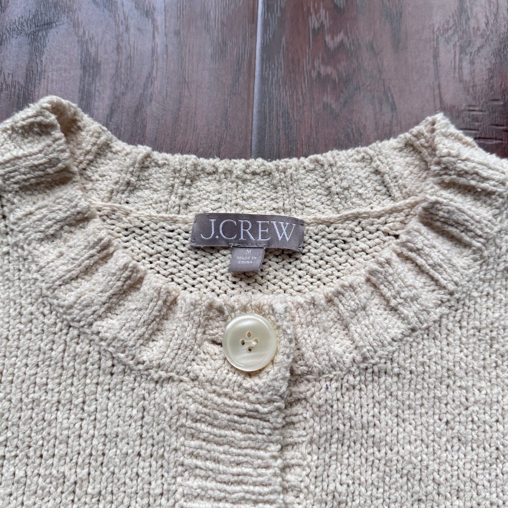 J. Crew Marina Crew Neck Cardigan Sweater Cream Textured Knit Sz M Clean Girl - Picture 4 of 16